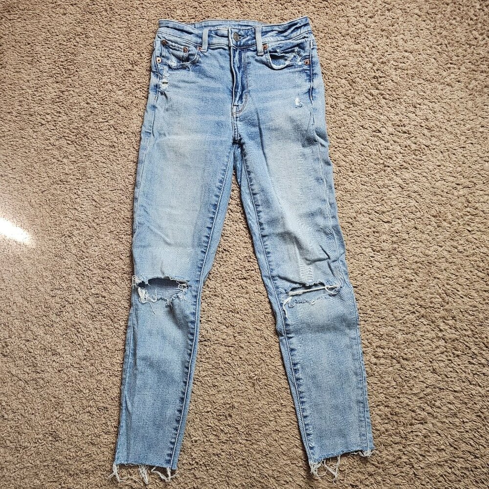 American Eagle Jeans Womens 0 Super High Rise Jegging Distressed Denim Stretch